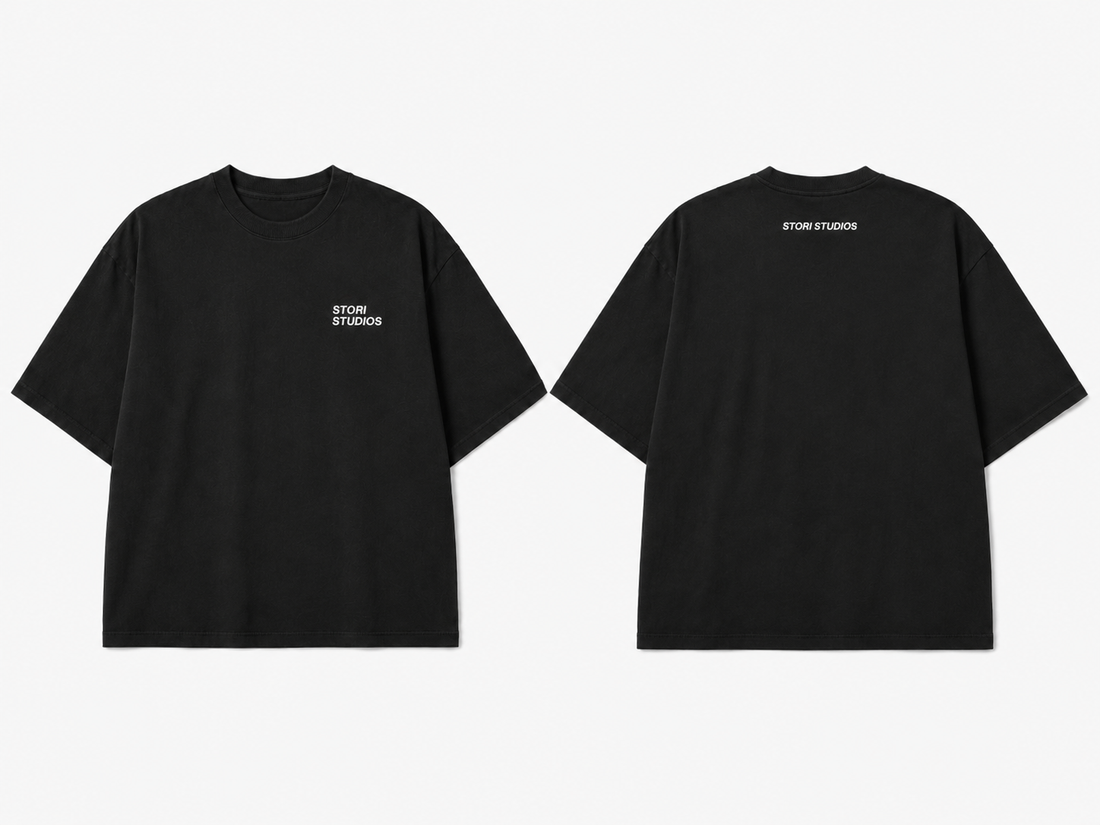 Essential Tee Black — flat front and back