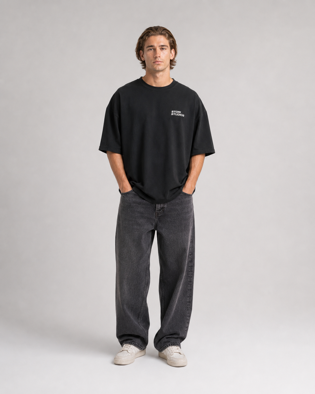Essential Tee Black — worn front