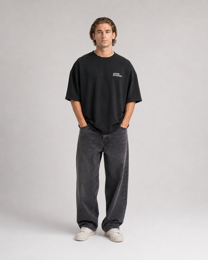 Essential Tee Black — worn front
