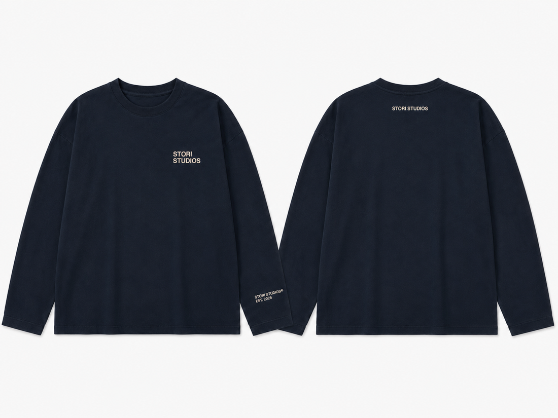 Minimal Longsleeve Navy — flat front and back